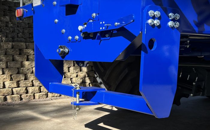 Rear tow hitch bolted to rear of chaser bin